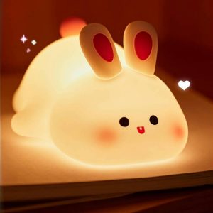 Big Face Rabbit Night Light for Kids. Squishy Silicone Bunny Lamp with Touch Control. 3 Brightness Levels. 30-Min Auto-Off Timer. Rechargeable Bedside Nursery Lamp : Tools & Home Improvement