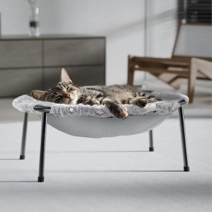 Elevated Cat Bed, Glow-in-The-Dark Fabric Cat Hammock Bed for Large Indoor Cats, Machine Washable & Breathable Cover, Tool Free Easy Assembly, up to 66Lbs (Gray, L)