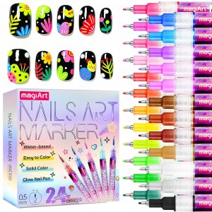 Glow In The Dark Nail Art Pens. 24 Color 0.5 MM Fluorescent Neon Nail Polish Pens Set Drawing Point Painting Liner Painted Pen Kit. Waterproof Nail for DIY Design Manicure Tools : Beauty & Personal Care