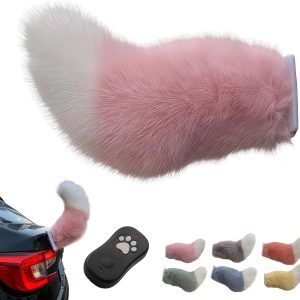 Remote Control Electric Car Tail. Cute Fuzzy Wagging Moving Tail for Car Exterior Decoration. Handmade Rechargeable Auto Trunk Charm. Universal Fit Vehicle Exterior Accessory (Pink)