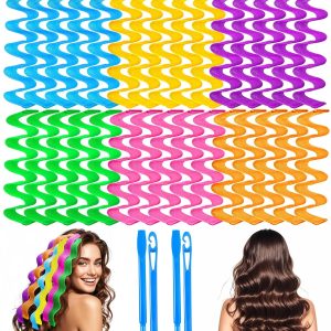 30 Pcs Heatless Hair Curlers Wave Curls Styling Kit with 2 Pcs Styling Hooks. No Heat Hair Curlers Heatless Wave Curlers for Women Girls Long Medium Short Hair